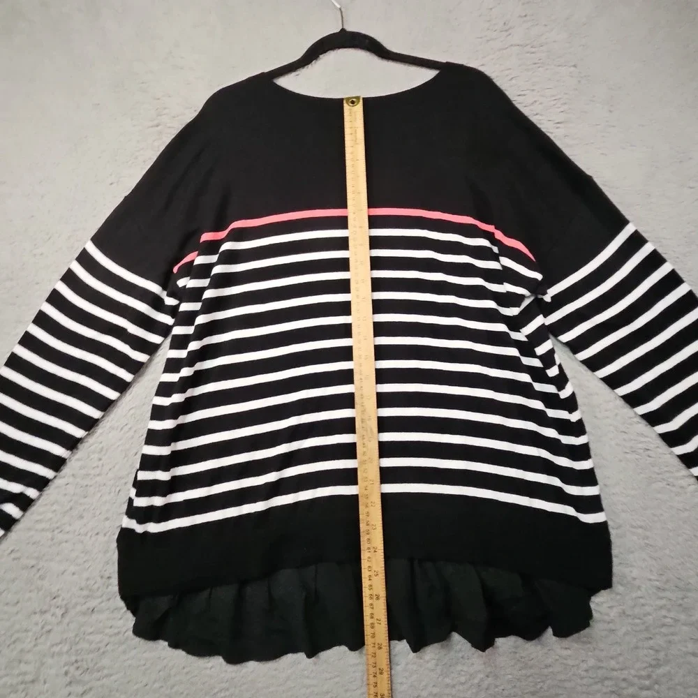 Torrid 1 Sweater Womens 1X Black Striped Layered Preppy Lagenlook Stretch Coral